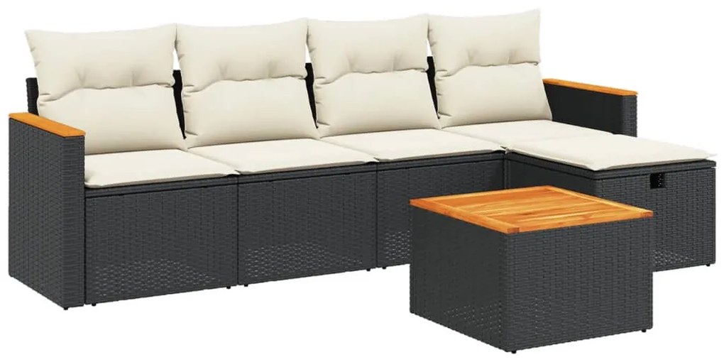 6 részes fekete polyrattan kerti ülőgarnitúra párnákkal