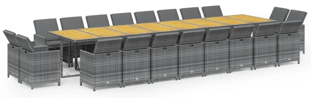 21 részes szürke polyrattan kerti étkezőgarnitúra párnákkal