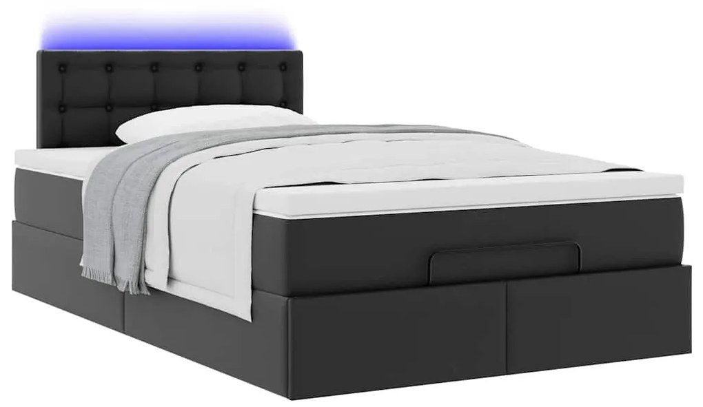 fekete műbőr ottomán ágy matracokkal &amp; LED-ek 120x190 cm
