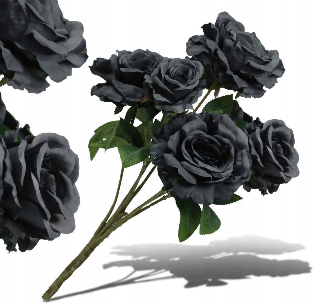 Mesterséges Fekete Rózsa Mesterséges Rózsa Csokor 7 Virág Mint Élő VIP7137-BLACK