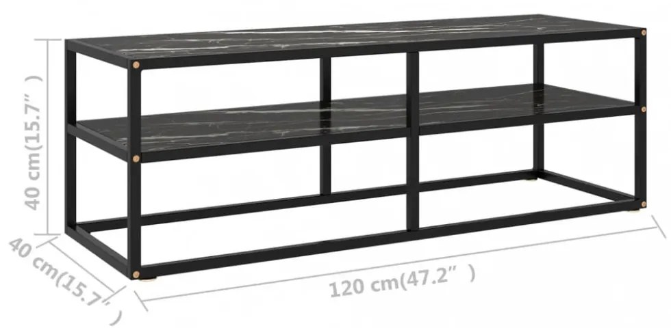 fekete TV-szekrény fekete márvány mintás üveggel 120x40x40 cm