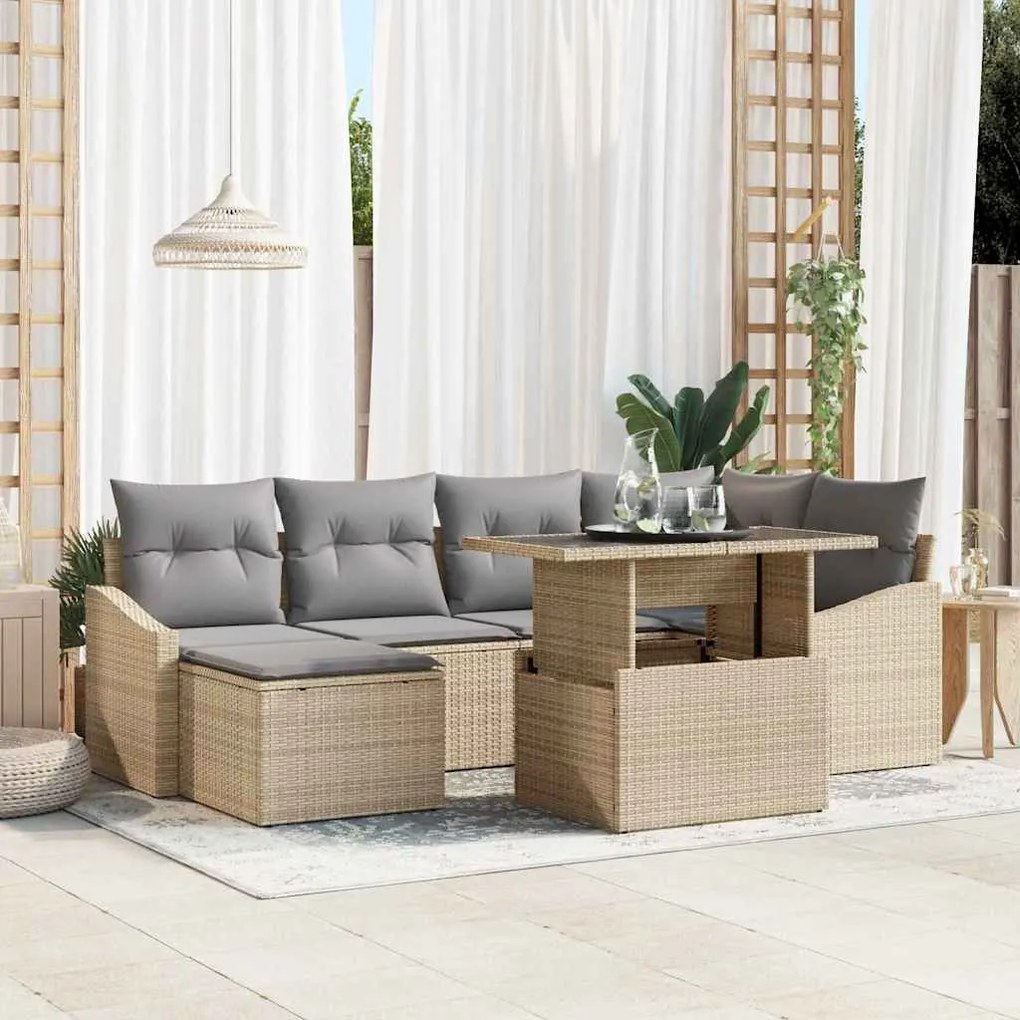 vidaXL Kerti Kanapé Szett párnával 7 pcs Beige és Világosszürke