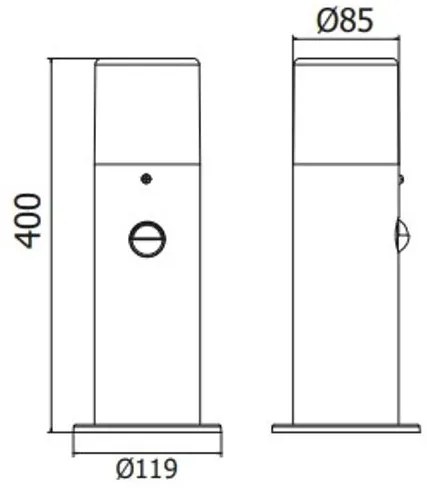 Lámpa Kerti lámpatest CORTA-P PIR 40, E27, MAX.25W, IP44, AC220-240V, 50-60Hz, posta, grafit