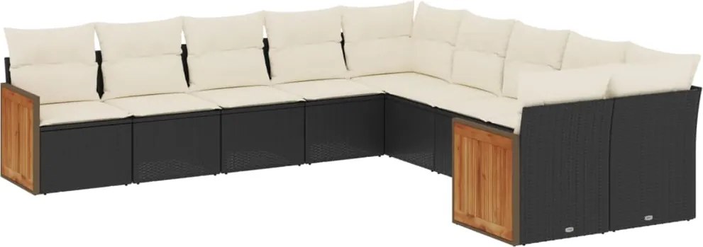 vidaXL 10 részes fekete polyrattan kerti ülőgarnitúra párnákkal