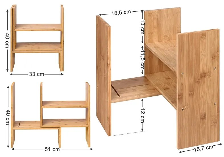 Bambusz asztali rendszerező, 3 modul, 65x15x40cm