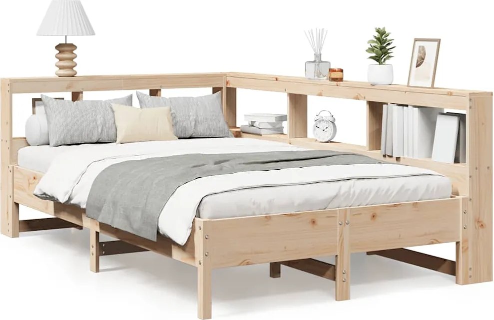vidaXL tömör fenyőfa könyvespolcos ágy matrac nélkül 140 x 200 cm