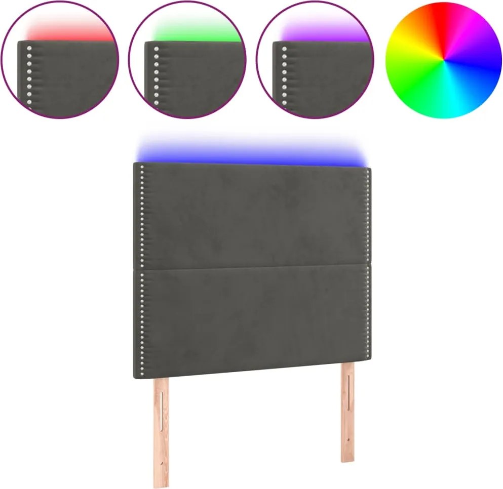 vidaXL sötétszürke bársony LED-es fejtámla 100x5x118/128 cm