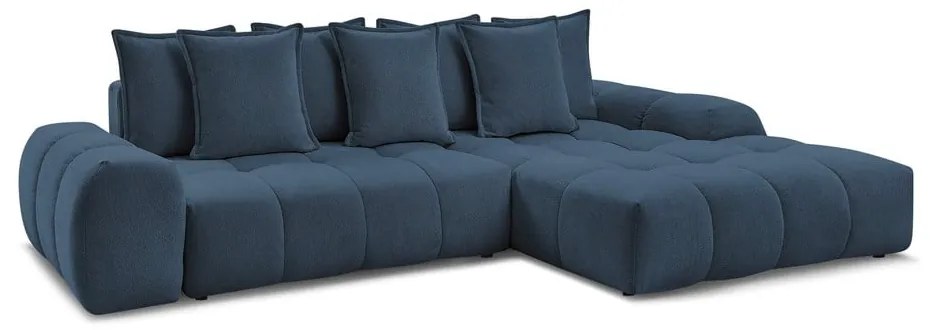 Sötétkék zsenília kinyitható-tárolóhelyes sarokkanapé (jobb oldali-heverő résszel) Everest – Bobochic Paris