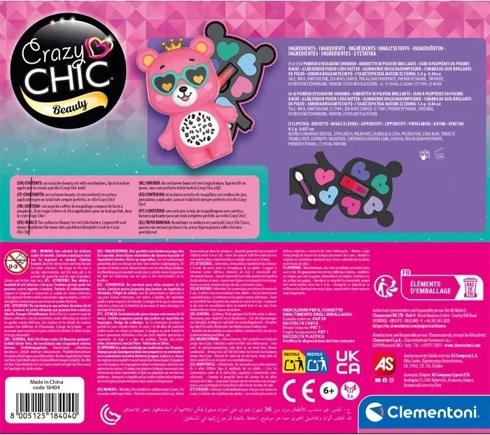 Crazy Chic Teddy maci formájú sminkszett Clementoni