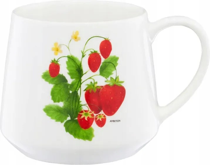 Porcelán bögre 460ml kávéhoz, teához eper motívummal