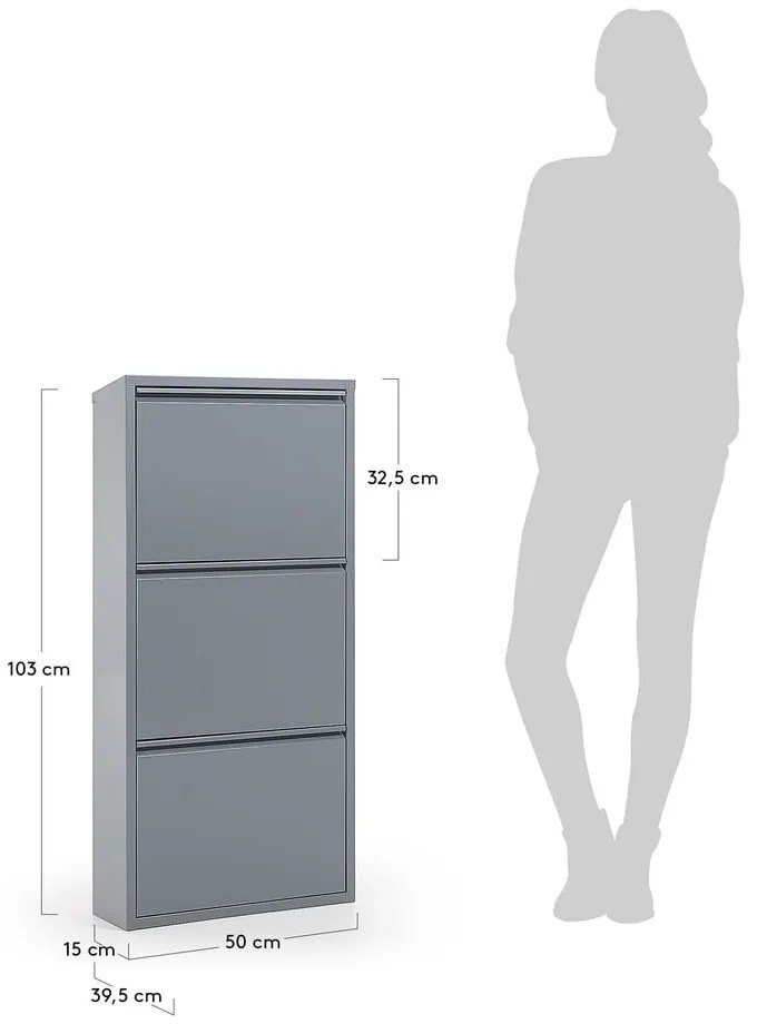 Rox szürke fém cipősszekrény 3 lenyitható fiókkal - Kave Home