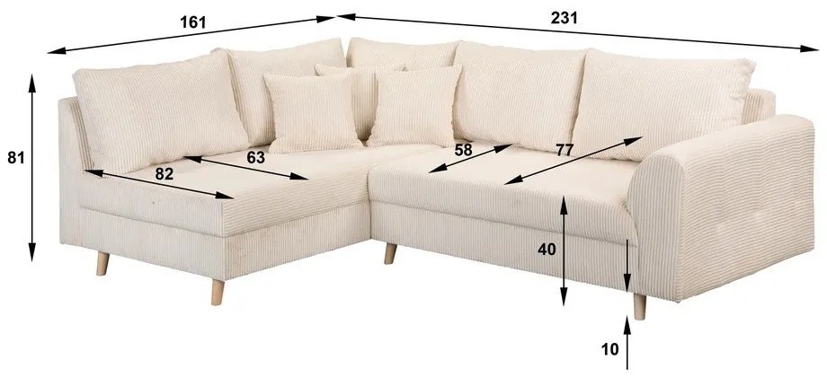 Szürke sarokkanapé (bal oldali) Ariella – Ropez