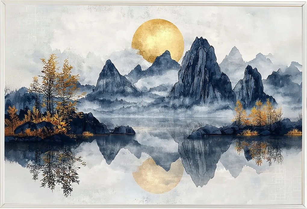 Poszter Keret Alumínium Hegyek Nap Tó Természet Zen Feng Shui 60x40