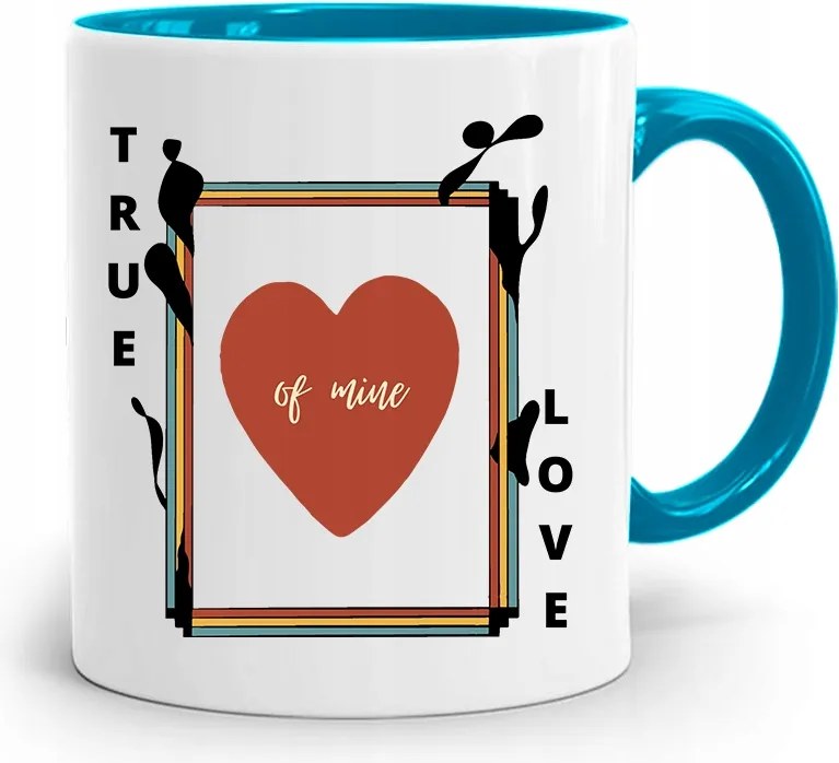 Kék Bögre Valentin Napra True Love nyomott mintával