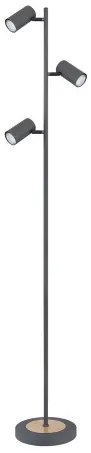 Globo 57910SG Állólámpa fém grafit, fém fa megjelenés, fém grafit, HxSzxM: 250x230x1540mm, kábelhossz 1800mm, 3x GU10 LED 5W 230V fényforrás nélkül szállítva