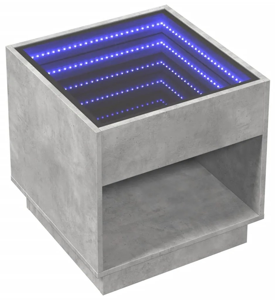 Betonszürke végtelen hatású LED-es éjjeliszekrény 50x50x50 cm
