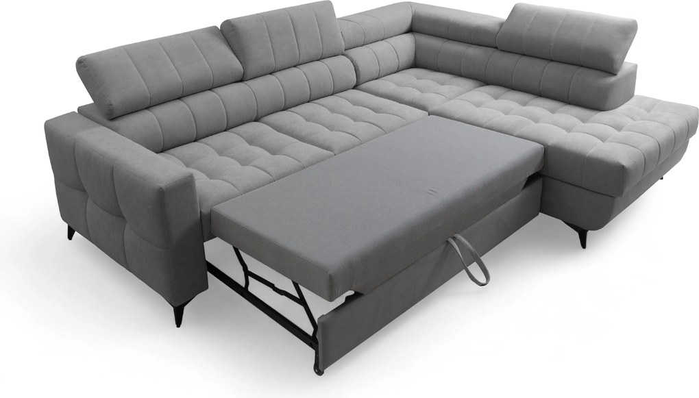 Nardo L sarokkanapé ágyfunkcióval jobb oldali - szürke plüss Pretty 17