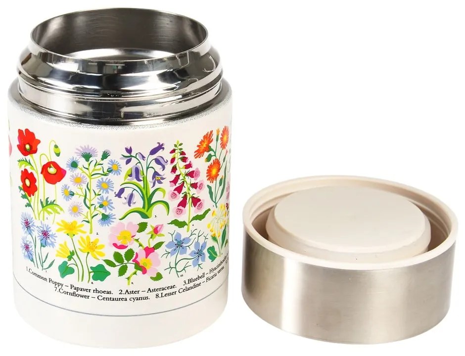 Krémszínű-ezüstszínű ételtartó gyerek termosz 450 ml Wild Flowers – Rex London
