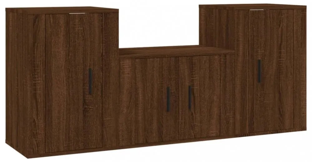 vidaXL 3 részes barna tölgy színű szerelt fa TV-szekrényszett