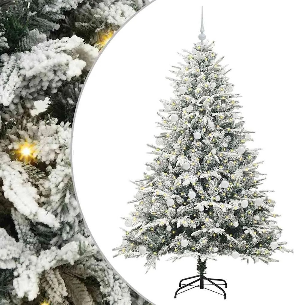 vidaXL Műfenyő világítással és gömbkészlettel Zöld 180 cm PVC és PE