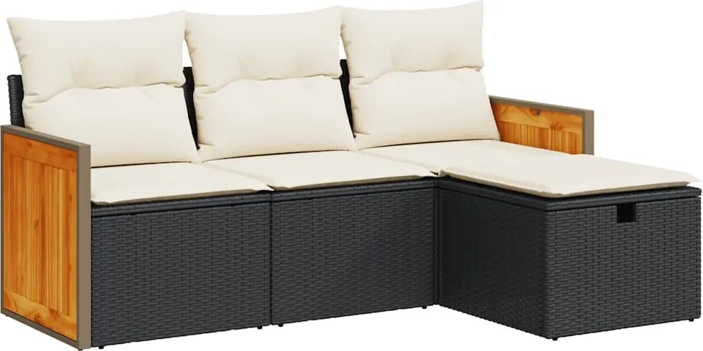 vidaXL 4 részes fekete polyrattan kerti ülőgarnitúra párnákkal