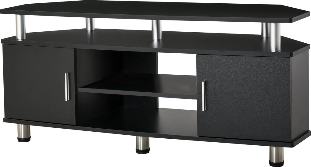 HOMCOM TV állvány, fa TV szekrény, 55 inches-ig tervezett televíziókhoz, nagy polccal, szekrényajtókkal és nyitott rekesszel, nappaliba, hálószobába,