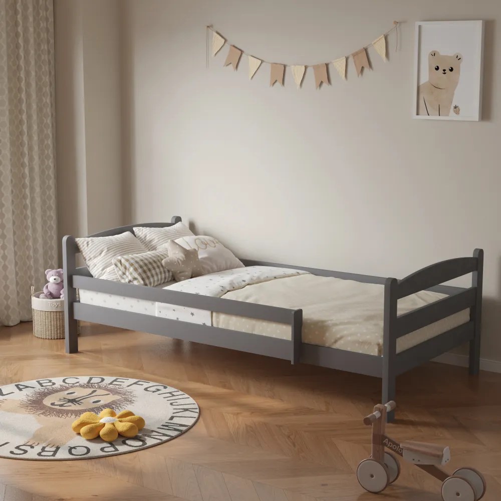 Ágy biztonsági akadállyal, 90x200, szürke, DALMA