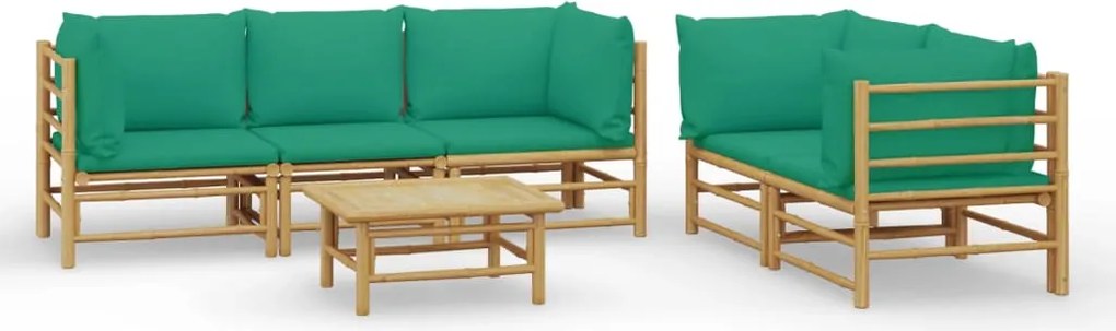 vidaXL 6 részes bambusz kerti ülőgarnitúra zöld párnákkal