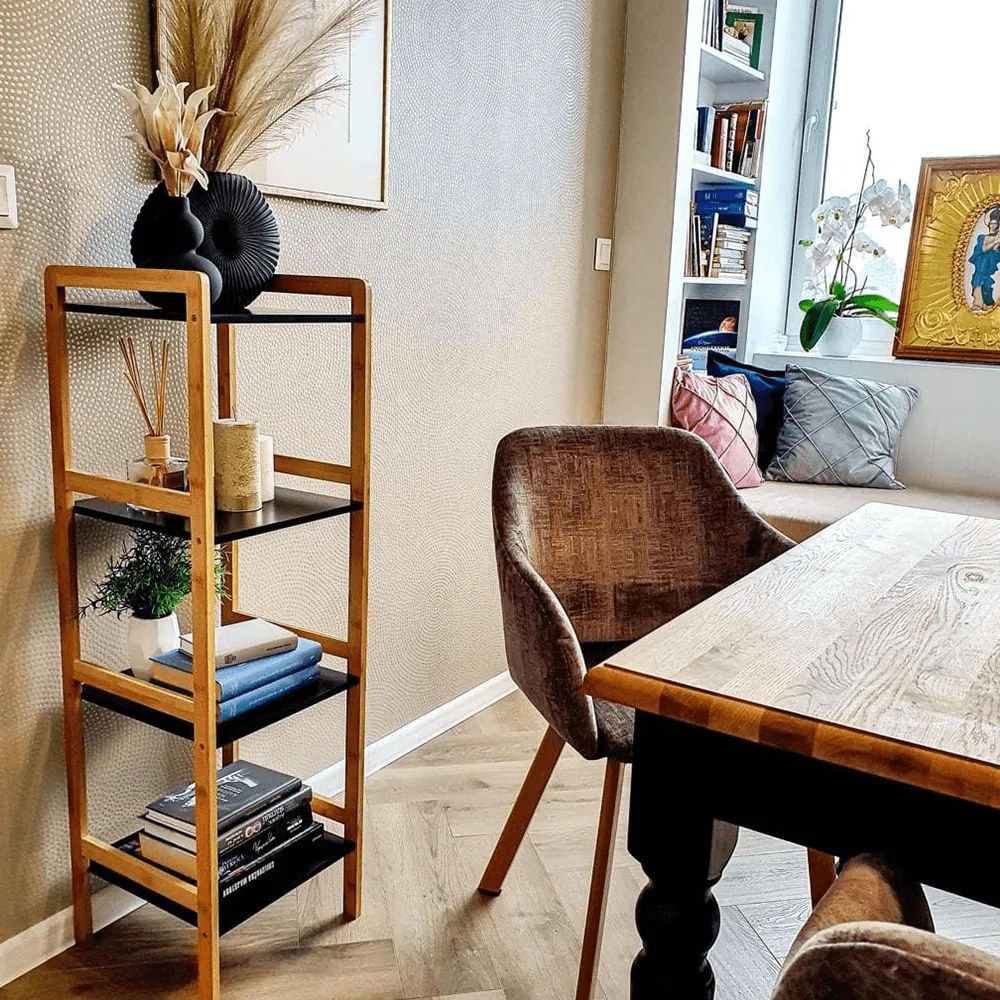 4 polcos állvány, természetes/fekete, NAOKO