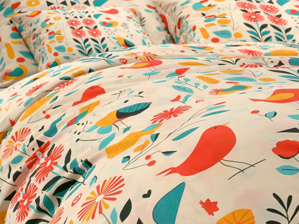 RETRO BIRD színes pamut ágyneműhuzat Ágyneműhuzat mérete: 2 db 70 x 90 cm | 200 x 220 cm