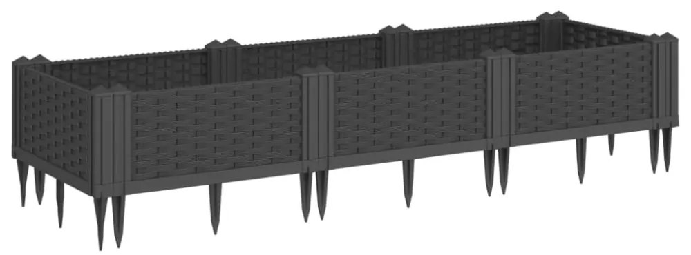 vidaXL fekete polipropilén kerti virágláda cövekekkel 125x40x28,5 cm