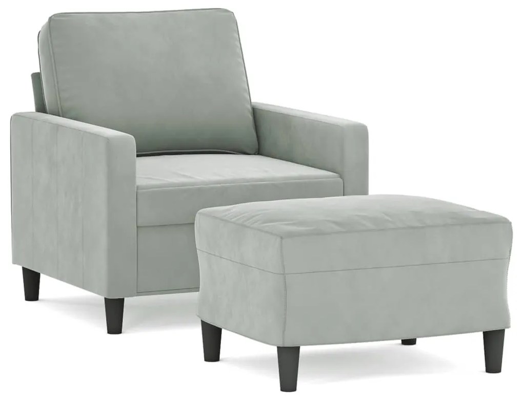 világosszürke bársony kanapéfotel lábtartóval 60 cm