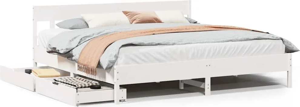vidaXL fehér tömör fenyőfa ágy matrac nélkül 200 x 200 cm