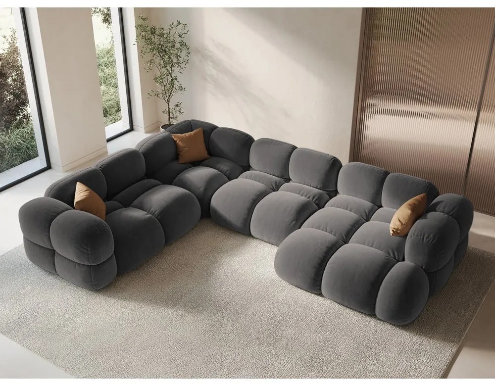 Szürke bársony sarokkanapé (bal oldali-U alakú) Loretto – Cosmopolitan Design