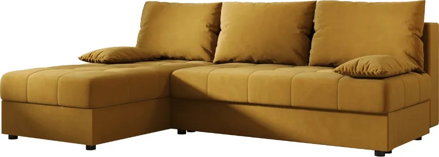 Kihúzható, kétoldalas L-alakú kanapé VENORIA SLIM 200x143 cm, mustársárga + 2 párna INGYEN