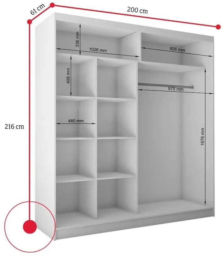 MARISA tolóajtós ruhásszekrény tükörrel + Halk zárorendszer, 120x216x61, sonoma tölgy