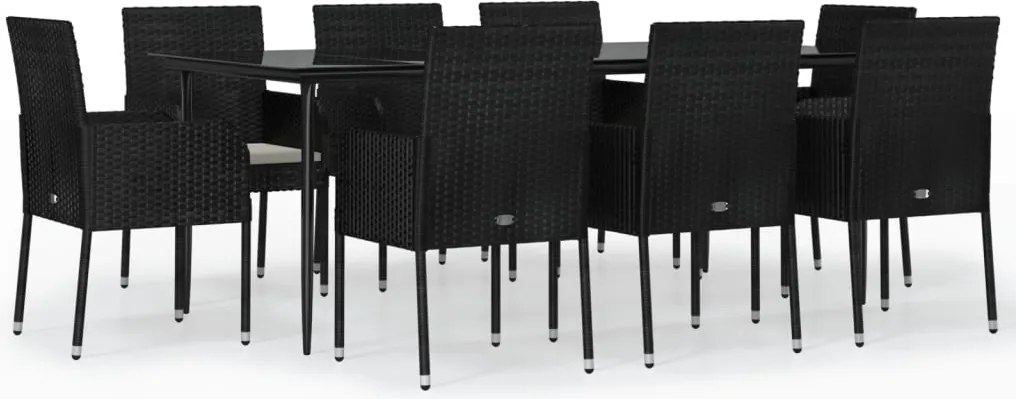 vidaXL 9 részes fekete polyrattan kerti étkezőgarnitúra párnákkal