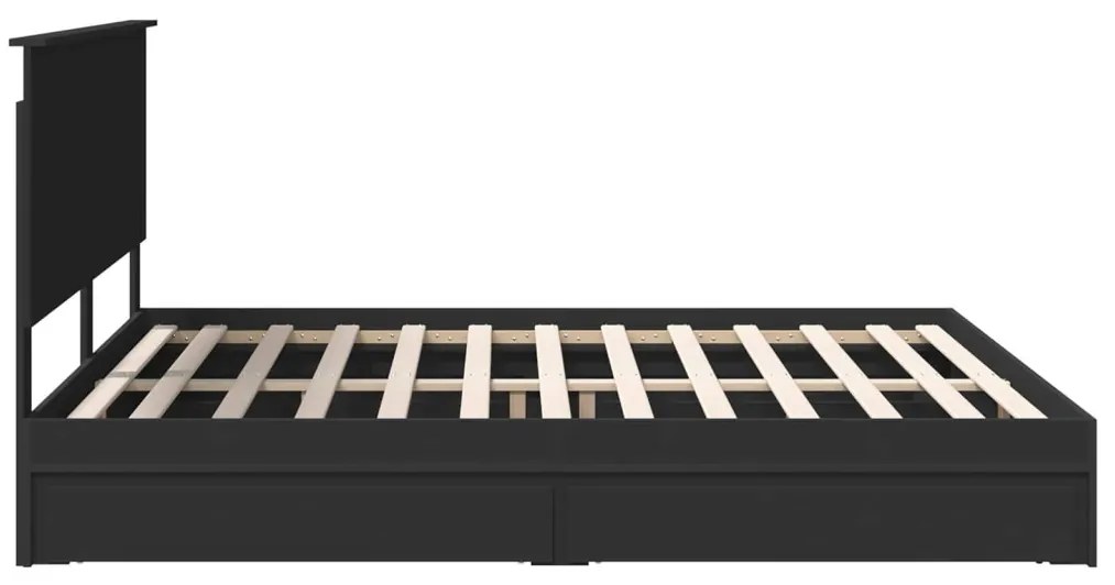 vidaXL Tárolós Ágy fejtámlával fiókkal Fekete 200 x 200 cm Faanyag
