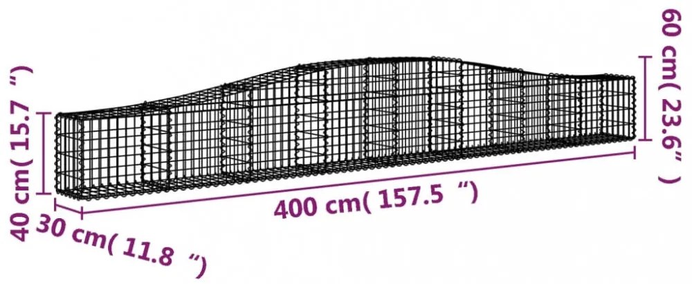 7 db íves horganyzott vas gabion kosár 400x30x40/60 cm