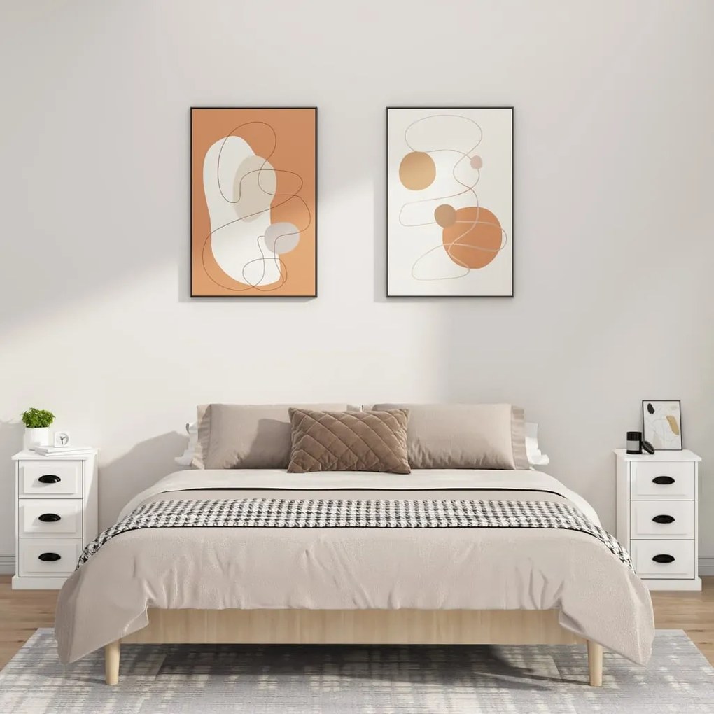 Magasfényű fehér szerelt fa éjjeliszekrény 39 x 39 x 67 cm
