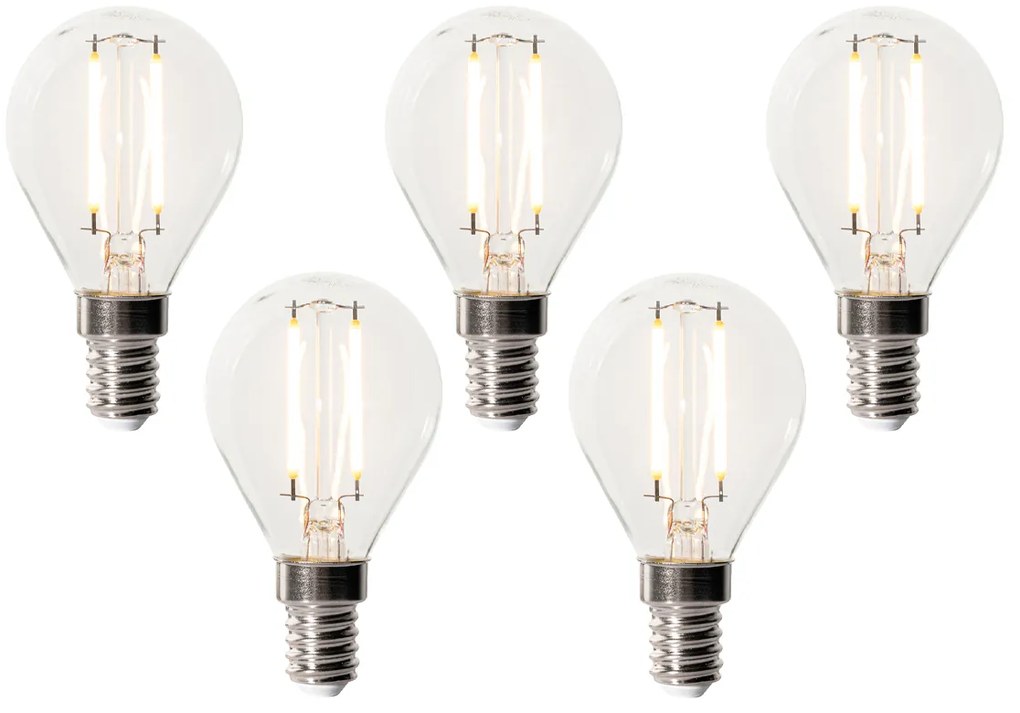 5 db E14 dimbare LED lamp P45 helder glas 3W 250 lm 2200K
