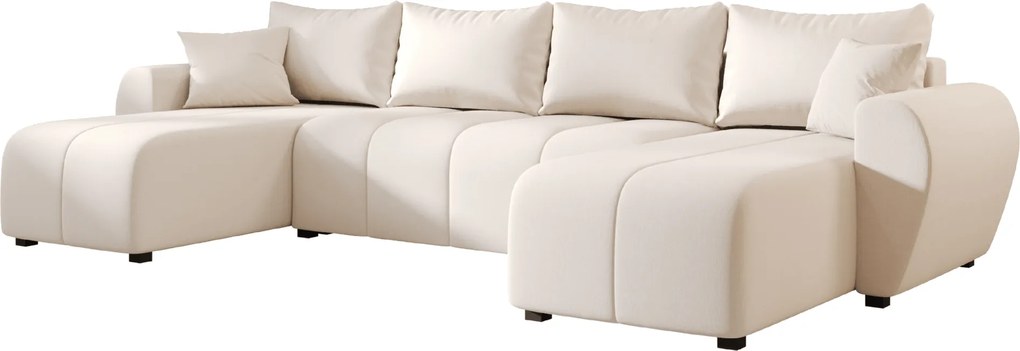 SEVIO U alakú kihúzható ülőgarnitúra, 311x145 cm, krémszínű + 2 párna INGYEN