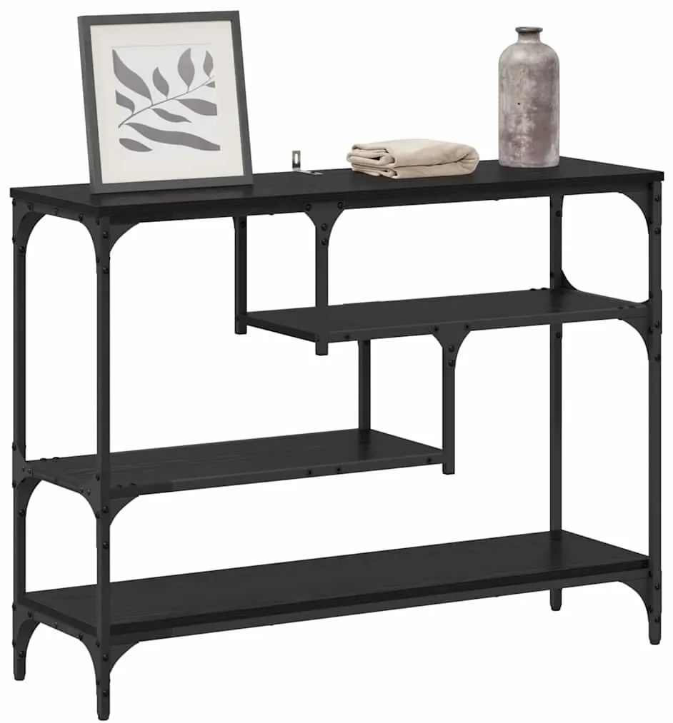 Konzolasztal polcokkal Musta tammi 100 x 30 x 75 cm Faanyag