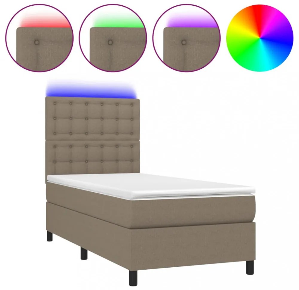 tópszínű szövet rugós és LED-es ágy matraccal 80 x 200 cm