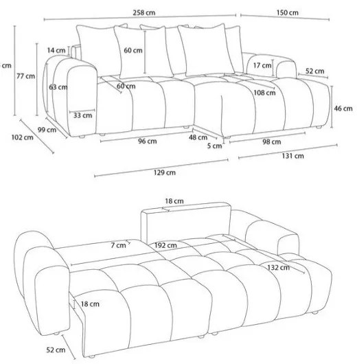 Khaki buklé kinyitható-tárolóhelyes sarokkanapé (bal oldali-heverő résszel) Roxelane – Bobochic Paris