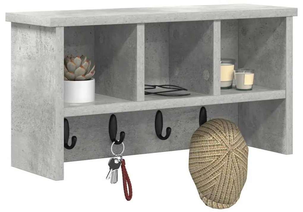 Fali Kabáthorog polcokkal Beton szürke 50 x 16 x 26 cm Faanyag
