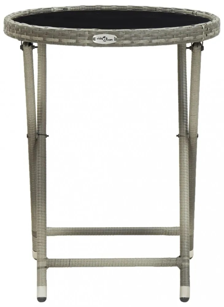 szürke polyrattan és edzett üveg teázóasztal 60 cm