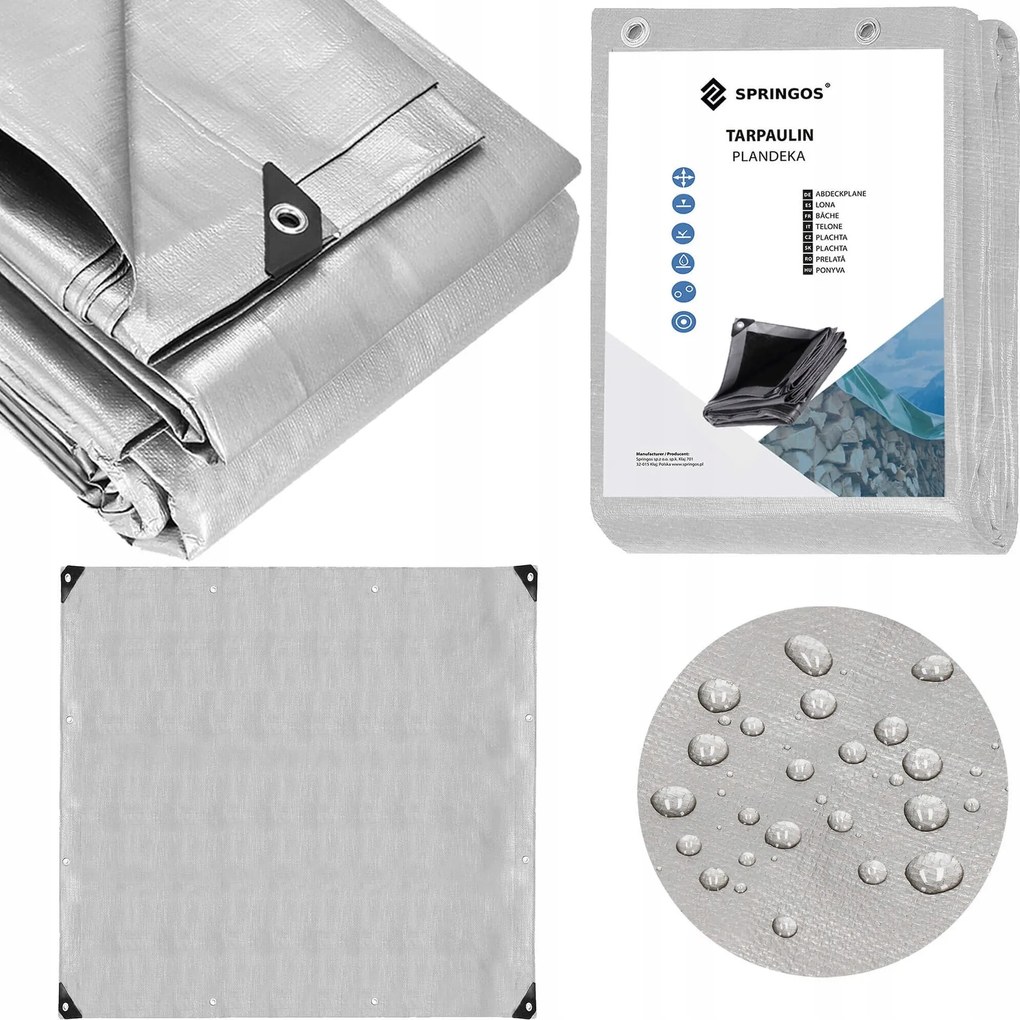 Ponyva 4x4m Szürke Erősített 270G Erős Takaró Lapos Vastag