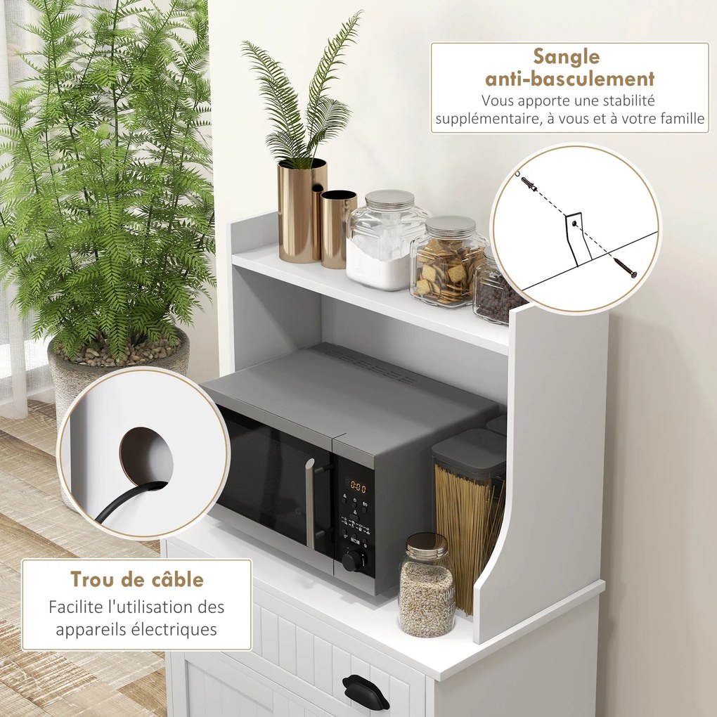 HOMCOM Mikrosütő Szekrény, Konyhaszekrény, 3 Állítható Polc, Nyitott Térrel, 1 Fiók és 2 Ajtós Szekrény, Modern Konyhabútor, 61 x 35 x 125.4 cm, Fehér