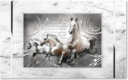 Nagyméretű Vászonkép Lovak Ezüstözött Elemekkel 80x50cm 18134